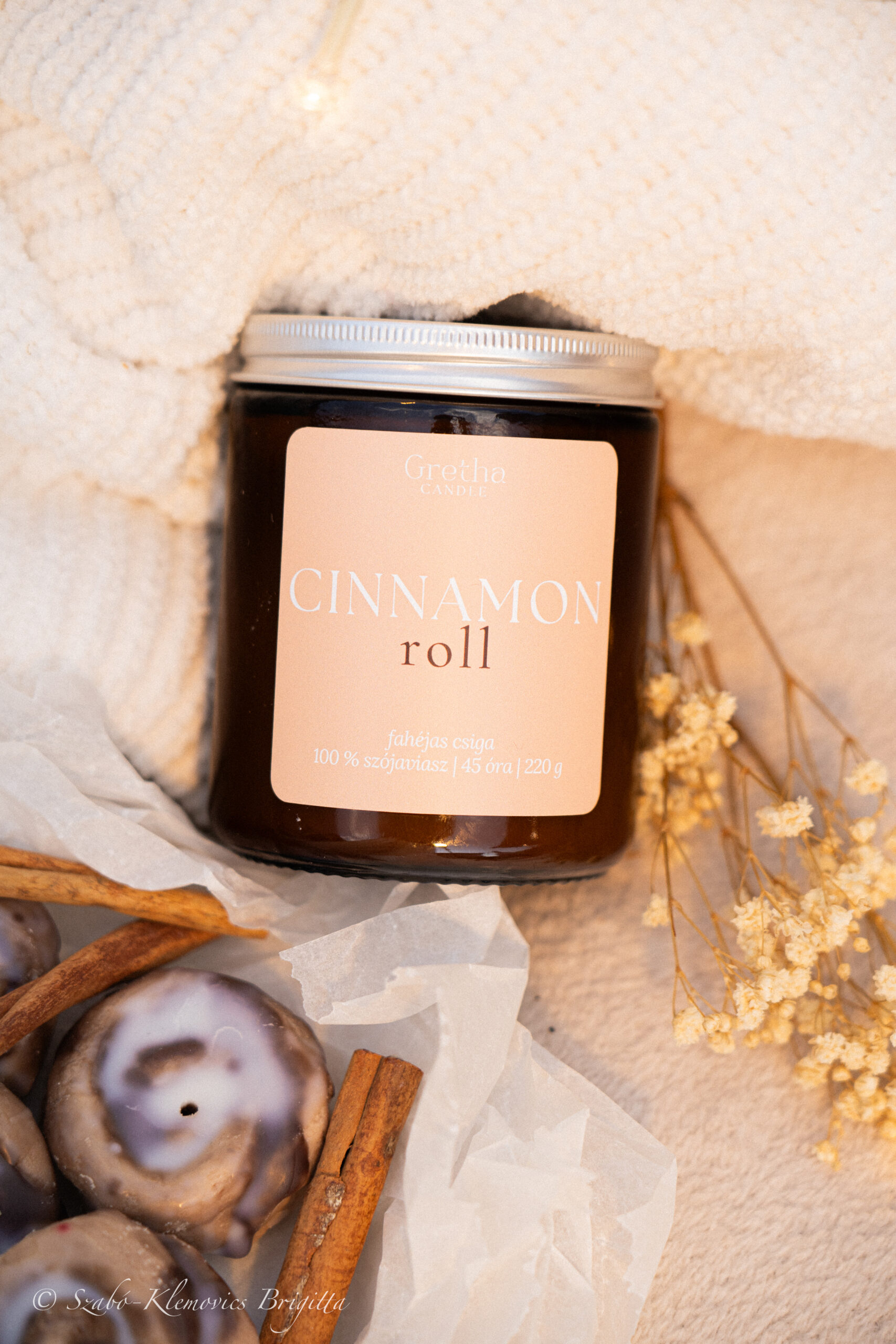 Cinnamon Roll őszi illatgyertya fa kanóccal